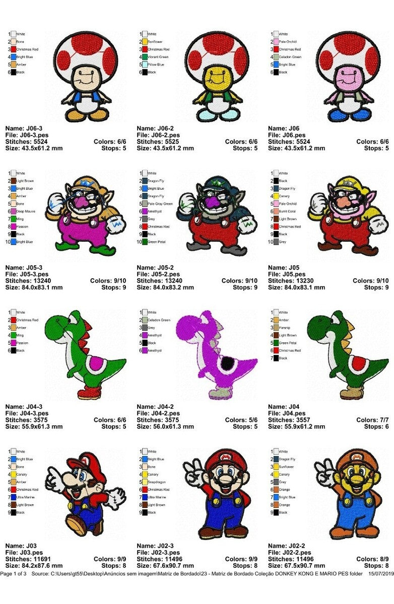 Matriz De Bordado Coleção Donkey Kong E Mario Pes