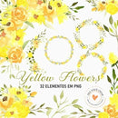 Kit Digital Clipart Aquarela Floral Amarela