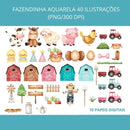 Kit Digital - Papéis E Imagens - Fazendinha Aquarela