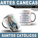 Pacote 30 Artes Editáveis Canecas Santos Católicos Mockups