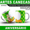 Estampas Canecas Aniversário Parabéns Editáveis Mockups