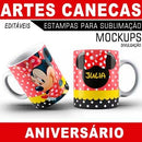 Estampas Canecas Aniversário Parabéns Editáveis Mockups