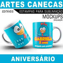 Estampas Canecas Aniversário Parabéns Editáveis Mockups