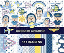 Kit Digital Ursinho Aviador Scrapbook Silhouette Png