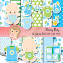 Kit Papel Scrapbook Digital Baby Boy (meninos) Png