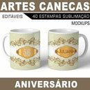 Estampas Canecas Aniversário Parabéns Editáveis Mockups Azul