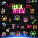 Kit Digital Festa Neon 71 Elementos - Entrega Imediata