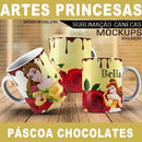 Pacote Artes Canecas Princesas Páscoa Chocolates Mockups