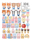 Kit Digital Volta Às Aulas Aquarela Raposa Panda Urso Png
