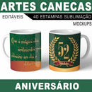 Estampas Canecas Aniversário Parabéns Editáveis Mockups Azul