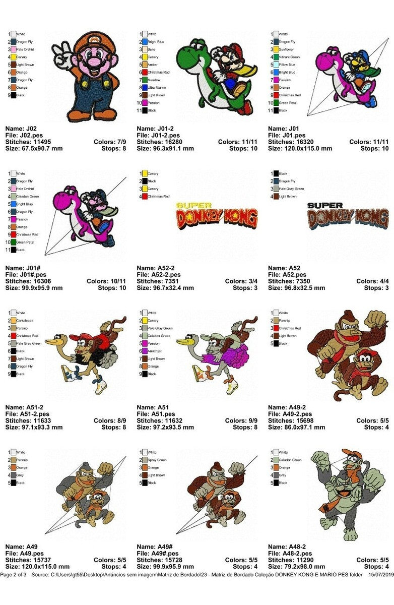 Matriz De Bordado Coleção Donkey Kong E Mario Pes