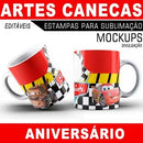 Estampas Canecas Aniversário Parabéns Editáveis Mockups
