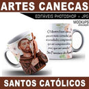 Pacote 30 Artes Editáveis Canecas Santos Católicos Mockups