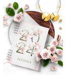 Combo 2024 Arquivos Encadernação Agendas Floral Rosa +brinde