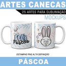 Pacote Artes Estampas Canecas Páscoa Frases Coloridas Png