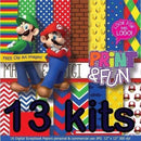 13 Kits Scrapbook Digital Super Mario Papel Digital + Brinde