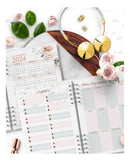 Combo 2024 Arquivos Encadernação Agendas Floral Rosa +brinde