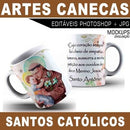 Pacote 30 Artes Editáveis Canecas Santos Católicos Mockups