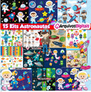 15 Kit Digital Astronauta Scrapbook Arquivo Png + Brinde