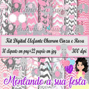 Kit Digital Elefante Chevron Cinza E Rosa