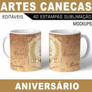 Estampas Canecas Aniversário Parabéns Editáveis Mockups Azul