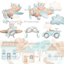 Kit Digital - Urso Aviador Aquarelado - O Tempo Voa
