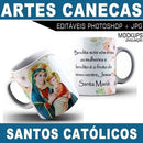 Pacote 30 Artes Editáveis Canecas Santos Católicos Mockups