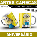 Estampas Canecas Aniversário Parabéns Editáveis Mockups