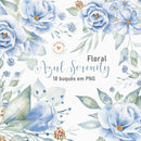 Kit Digital Floral Azul Serenity