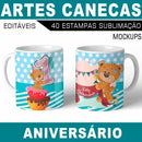 Estampas Canecas Aniversário Parabéns Editáveis Mockups Azul