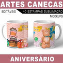 Estampas Canecas Aniversário Parabéns Editáveis Mockups Azul