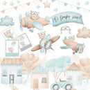 Kit Digital - Urso Aviador Aquarelado O Tempo Voa Rosa Azul