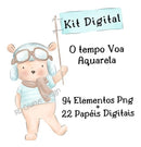 Kit Digital - Urso Aviador Aquarelado - O Tempo Voa
