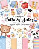 Kit Digital Volta Às Aulas Aquarela Raposa Panda Urso Png