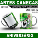 Estampas Canecas Aniversário Parabéns Editáveis Mockups