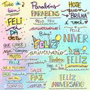 Kit Arquivo Lettering Frases Feliz Aniversário Parabéns Png