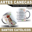 Pacote 30 Artes Editáveis Canecas Santos Católicos Mockups
