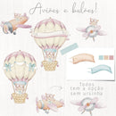 Kit Digital - Urso Aviador Aquarelado O Tempo Voa Rosa Azul