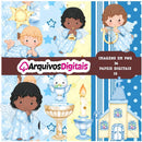Kit Digital Batizado Menino Scrapbook Arquivo Png + Brinde