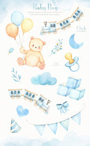 Baby Boy Ursinho Aquarela Kit Digital