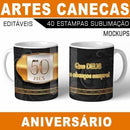 Estampas Canecas Aniversário Parabéns Editáveis Mockups Azul