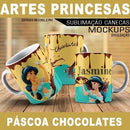 Pacote Artes Canecas Princesas Páscoa Chocolates Mockups
