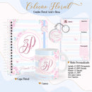 Agenda Floral Azul E Rosa - Arquivo Digital