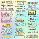Kit Arquivo Lettering Frases Feliz Aniversário Parabéns Png