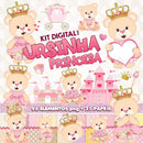 Kit Digital Ursinha Princesa Rosa