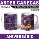 Estampas Canecas Aniversário Parabéns Editáveis Mockups Azul