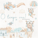 Coleção Ursinho Aviador Aquarelado Arquivos Png Tansparente
